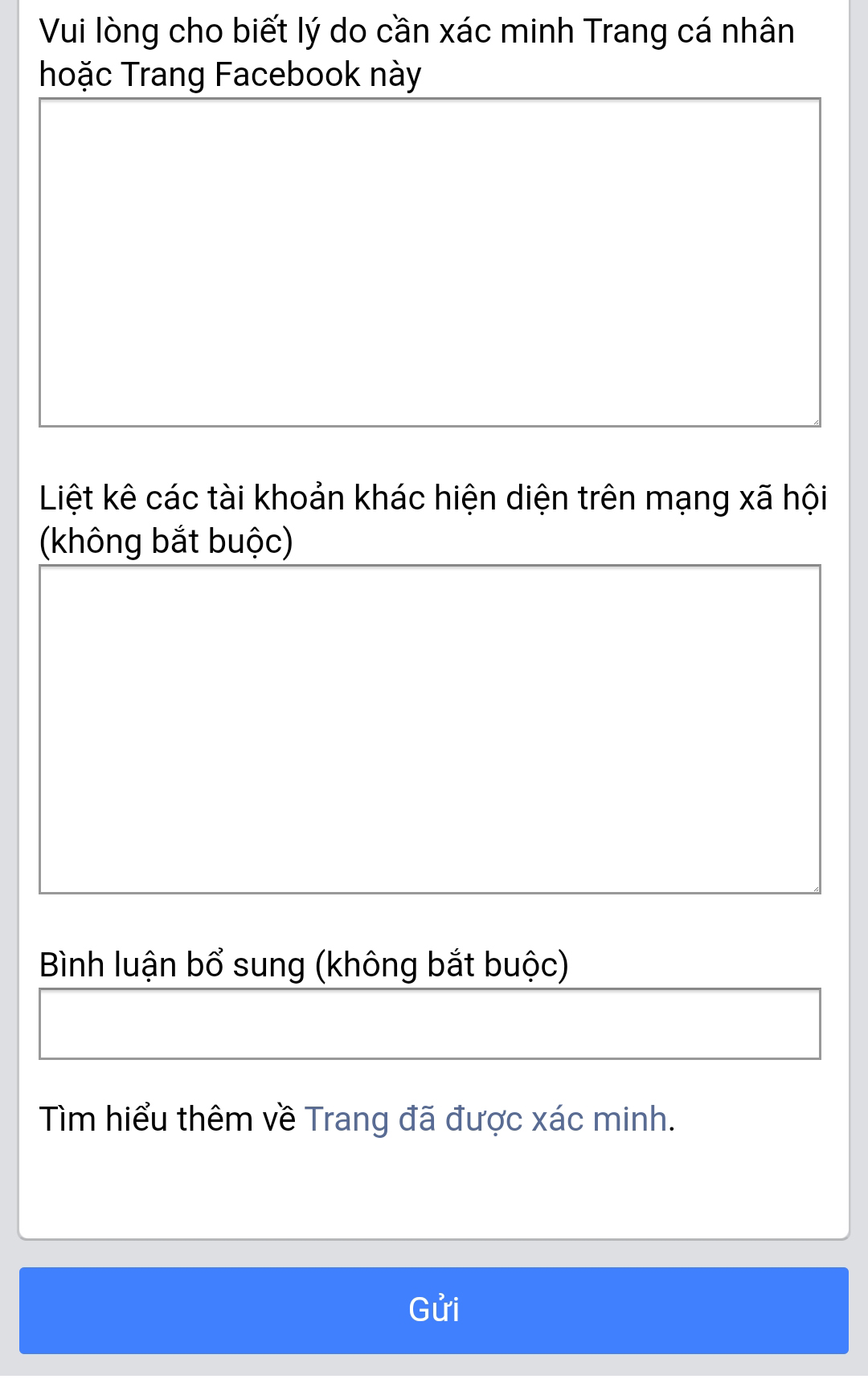 Vui lòng chia sẻ lý do bạn cần xác minh tài khoản